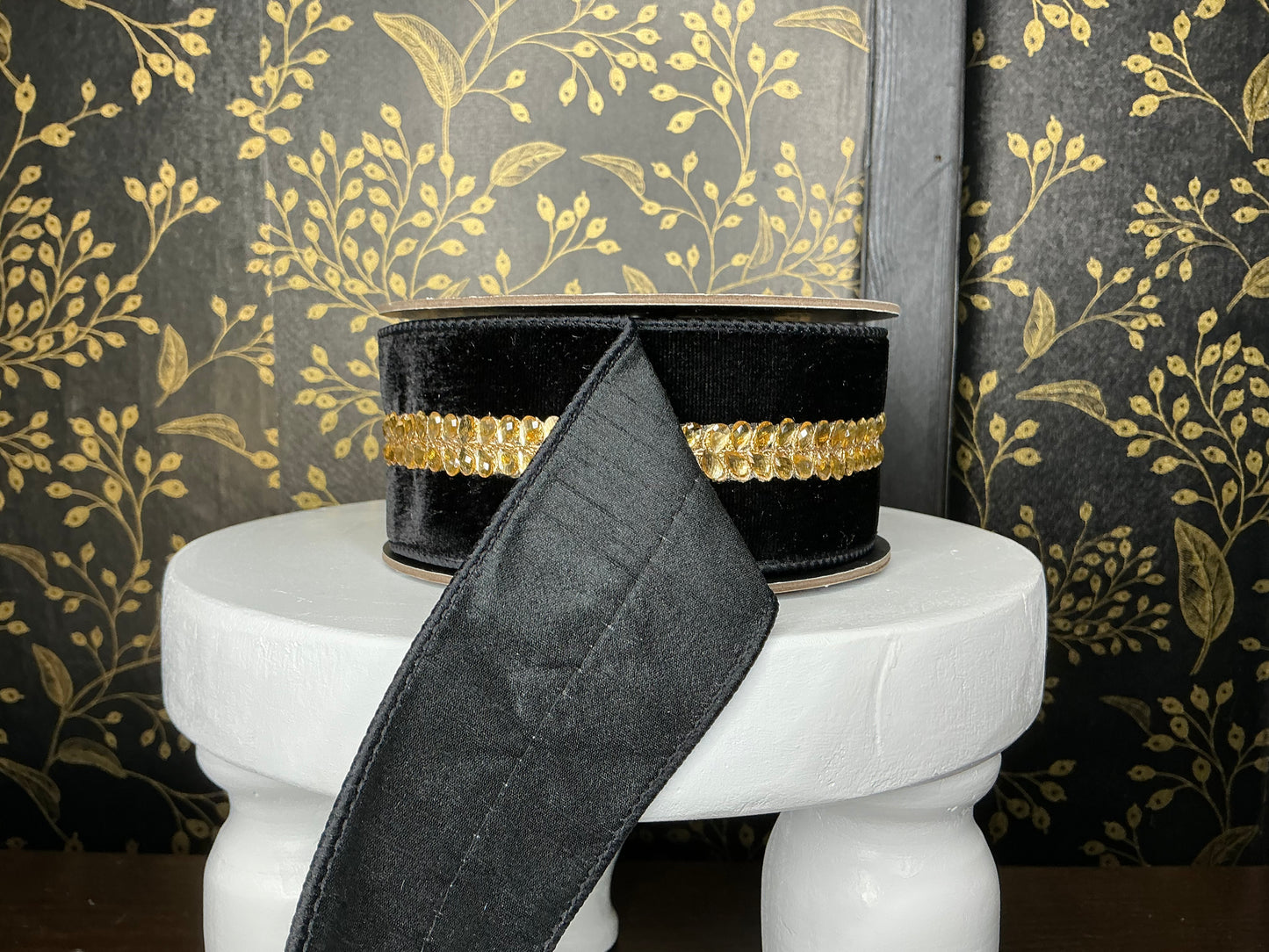 Black Velvet gold drop Jewel ribbon - Vickerman