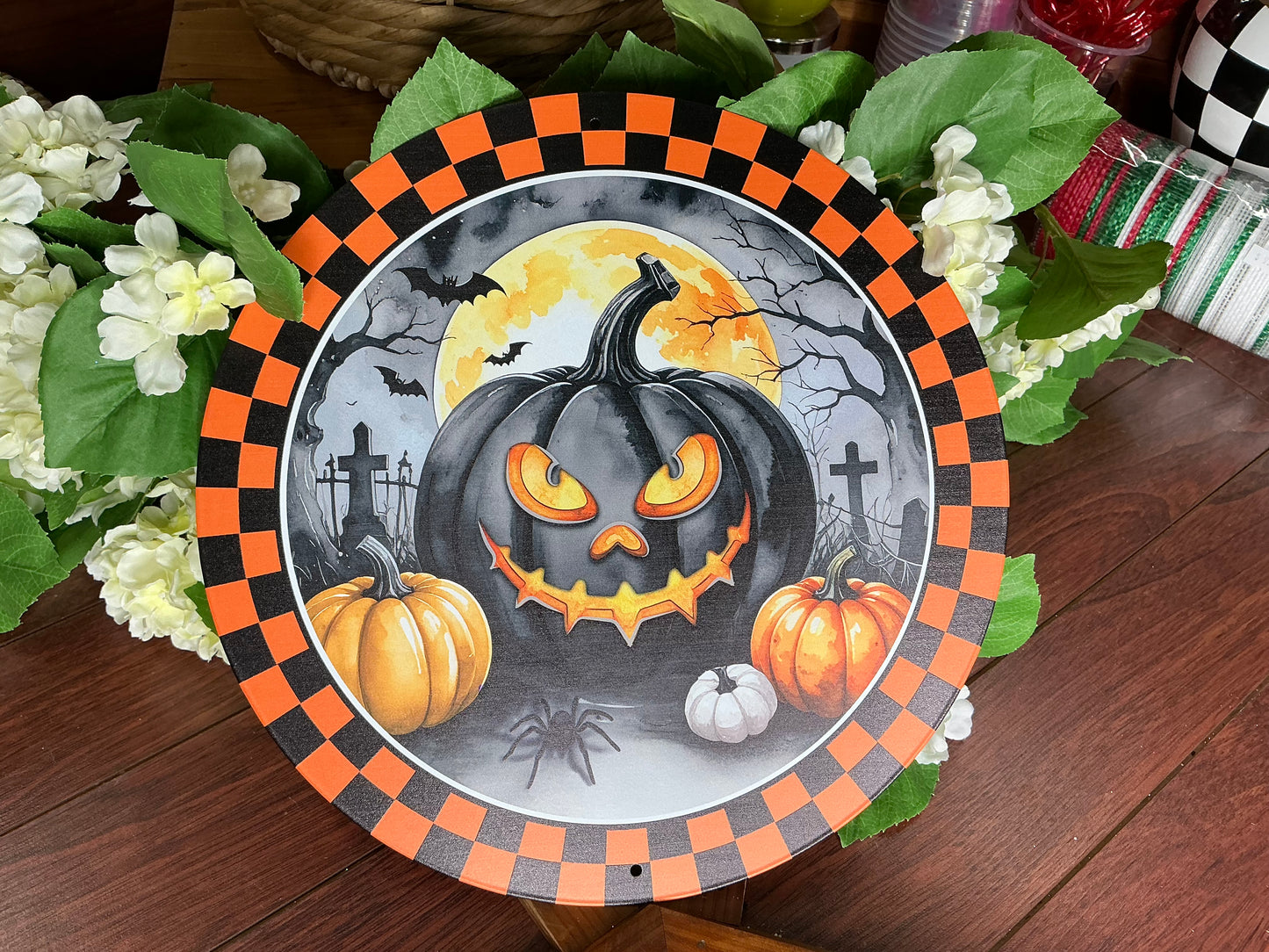 Jack-o-Lantern Sign, Orange/Black - Wreath Attachment