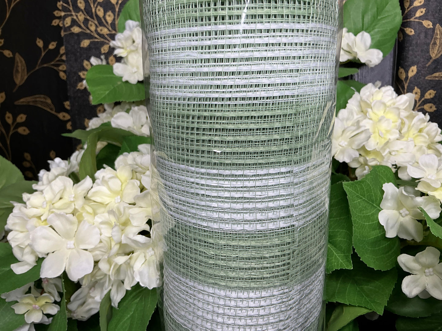 Sage/White Striped Mesh