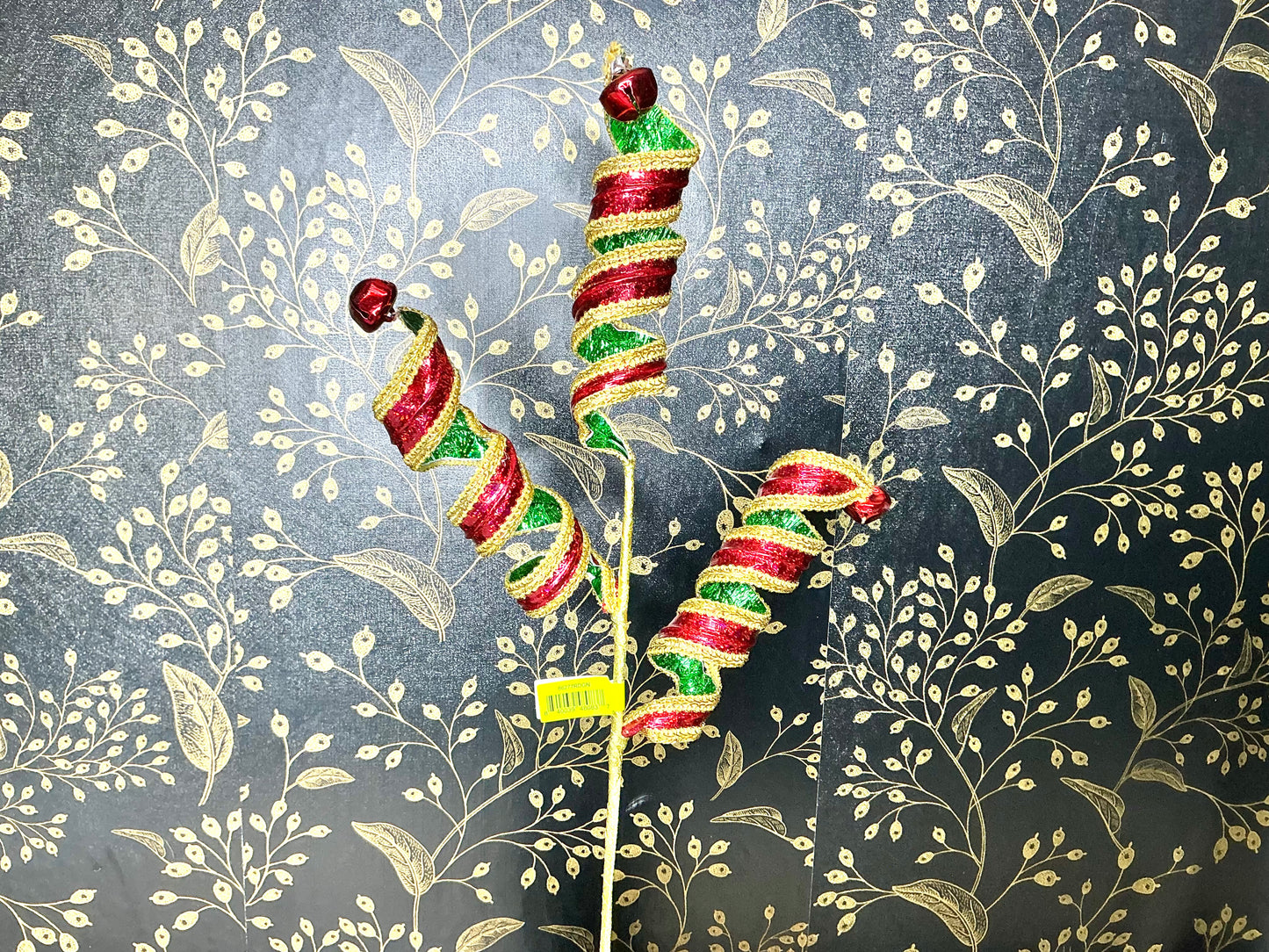 Metallic red, green, gold curly with bells, 86277RDGN