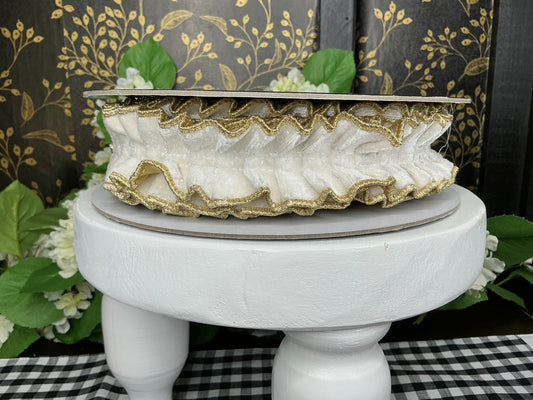 White Velvet Ruffle Ribbon - John Mark Ribbon