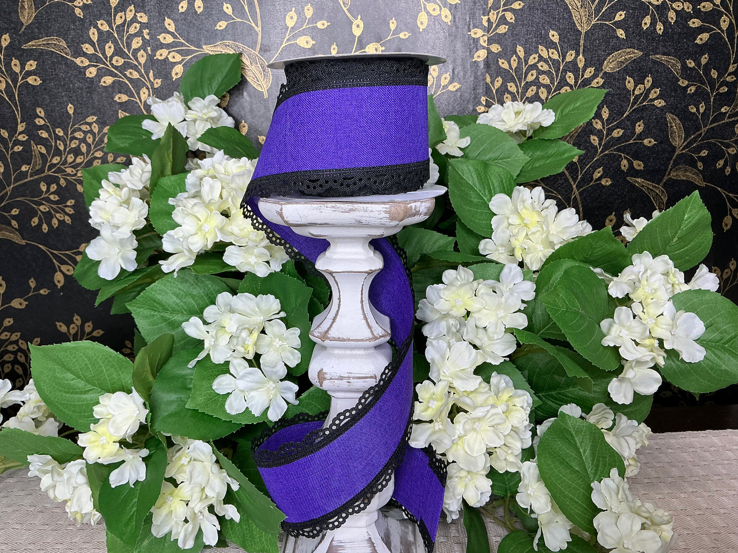 Purple ribbon with black lace - RGA1542YR