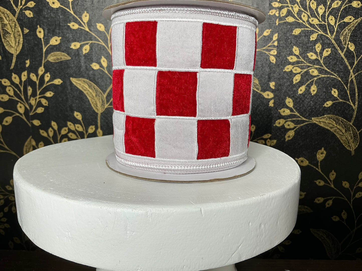 Red and white check ribbon, Nancy Brown, 25-CH-5