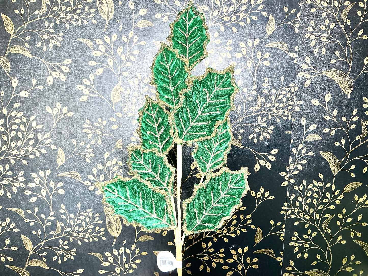 Green beaded Velvet Leaf Spray, MTX75940