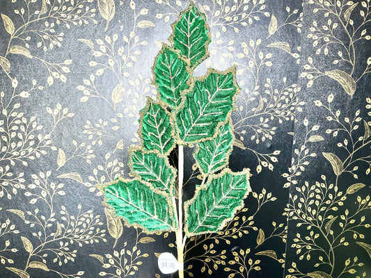 Green beaded Velvet Leaf Spray, MTX75940