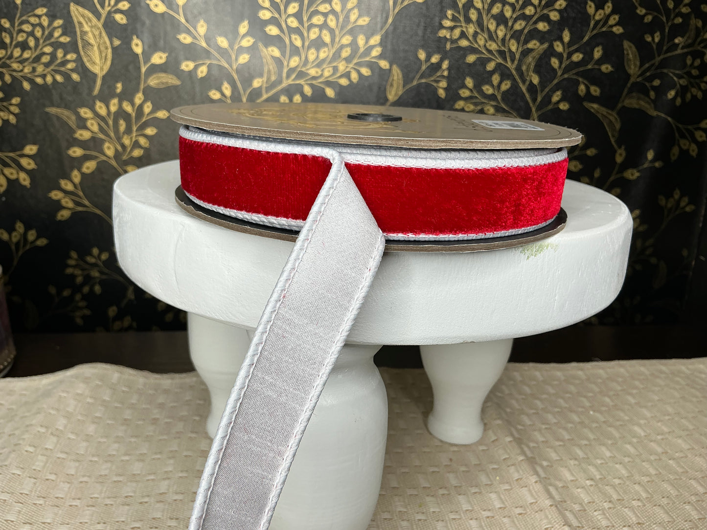 Red velvet ribbon with white, d stevens designer ribbon, 05-1614