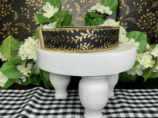 Black with gold leaf garland design ribbon - D’Lux - 1.5”