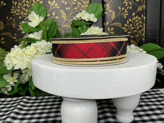 Burgundy Plaid Ribbon - John Mark - 1”