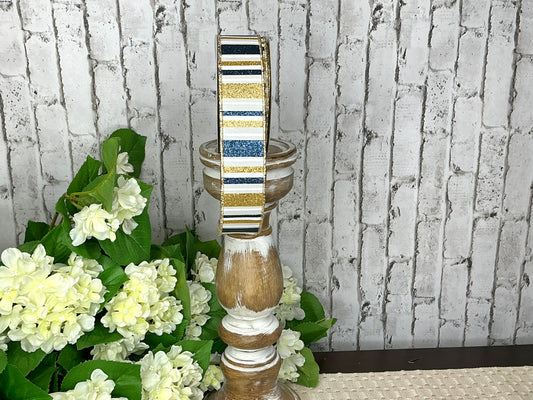 White/Gold/Blue stripe Ribbon, RGF1918C2