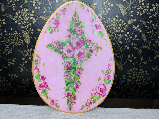 Pink Roses Cross on Egg - Round Top Collection
