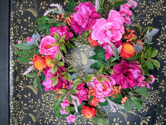 Mixed Pink floral wreath - 24”