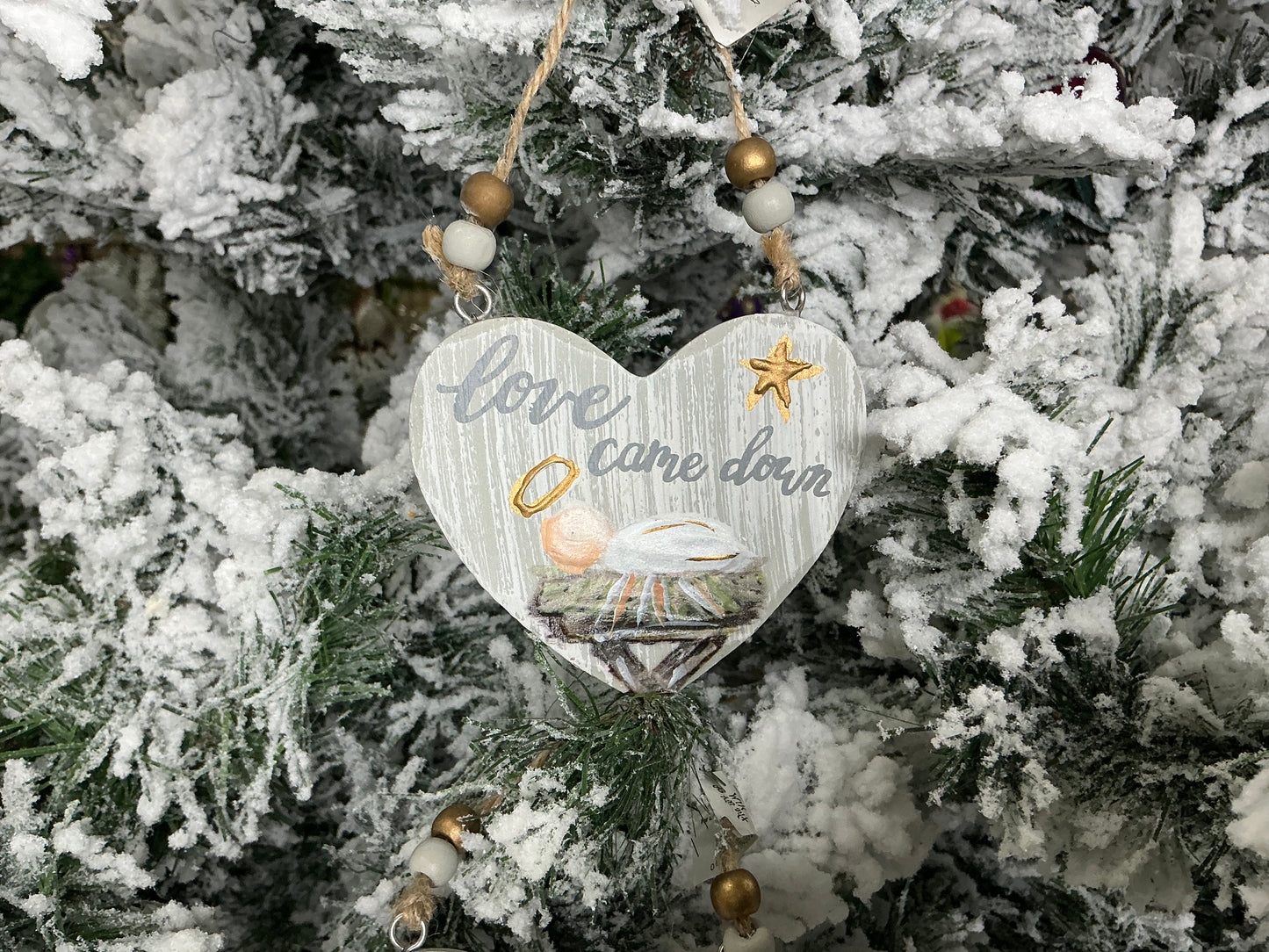 Wood heart baby Jesus ornament, 2094186