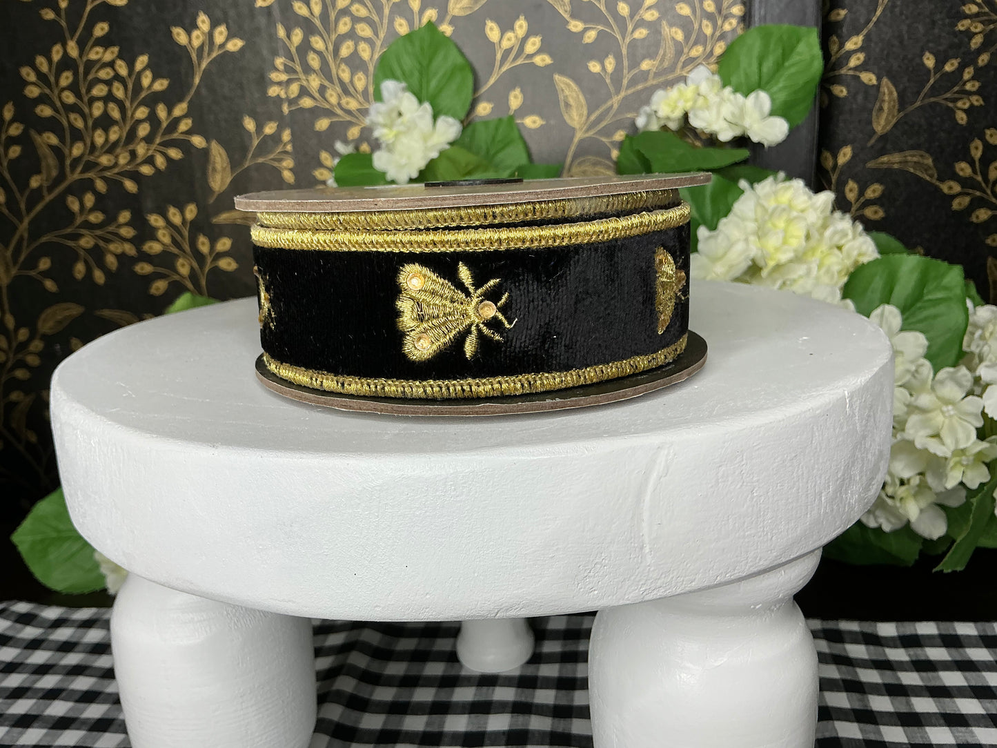 Black Velvet Ribbon with gold Bees - d stevens