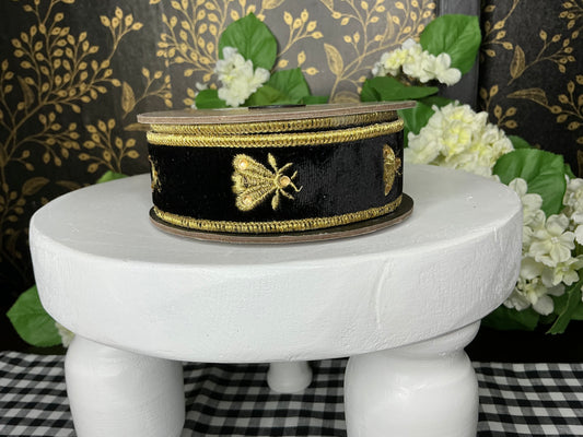 Black Velvet Ribbon with gold Bees - d stevens