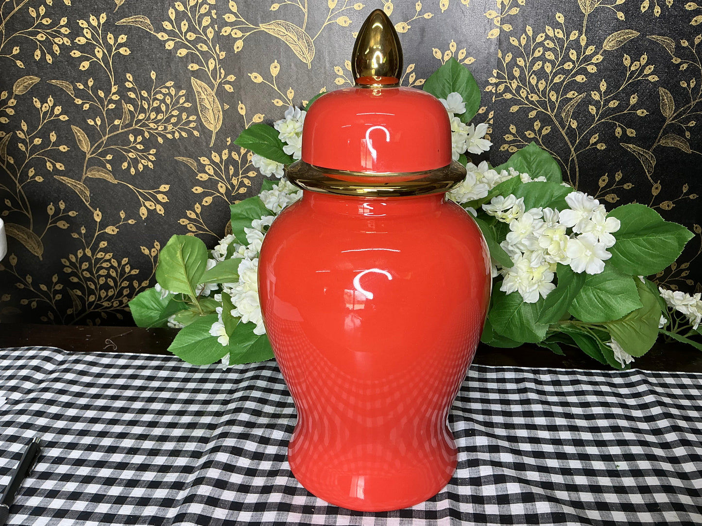 Red Orange/Gold Ginger Jar - 14.5