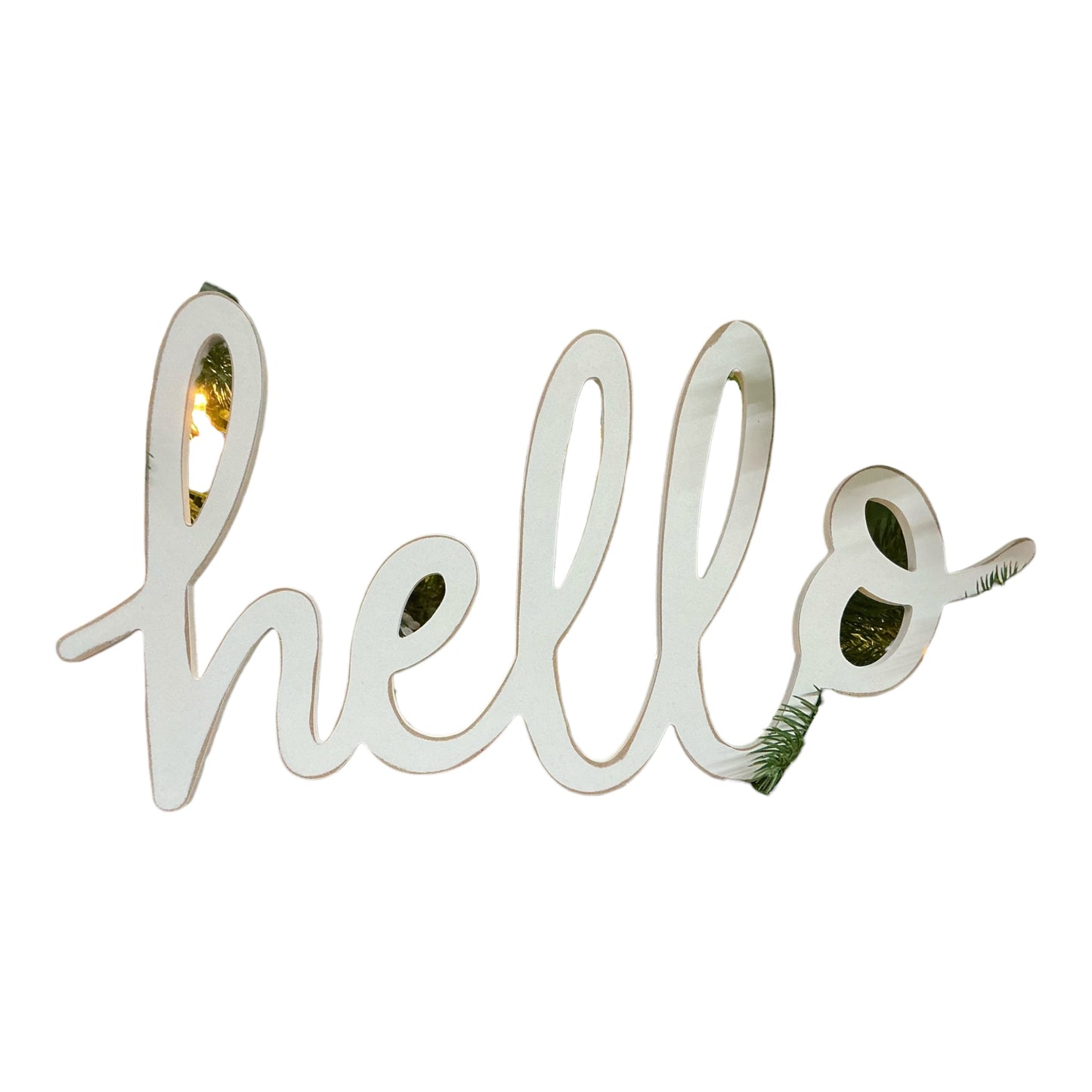 Hello sign, wreath attachment