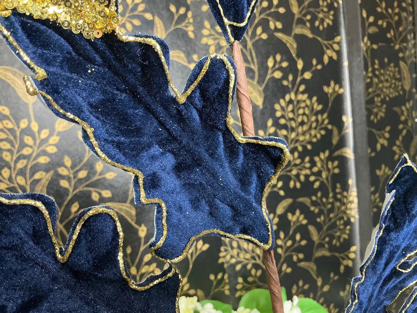 Glitter Velvet Acanthus, Navy, MTX75806
