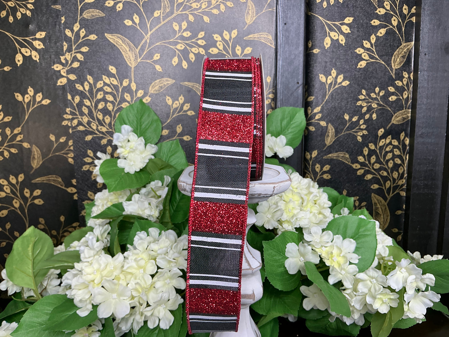 Red/Black/White Stripes Ribbon-1.5