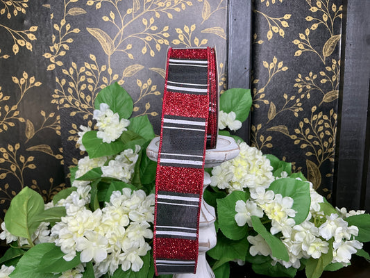 Red/Black/White Stripes Ribbon-1.5