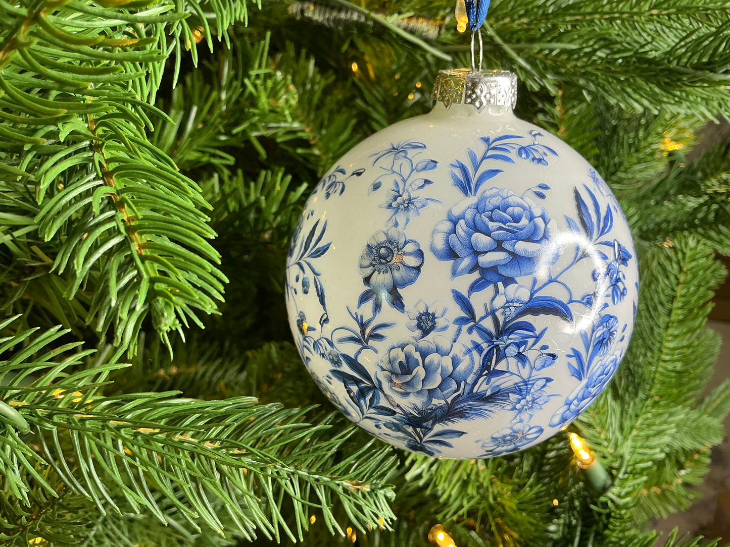 Blue & White Glass Ball Ornament