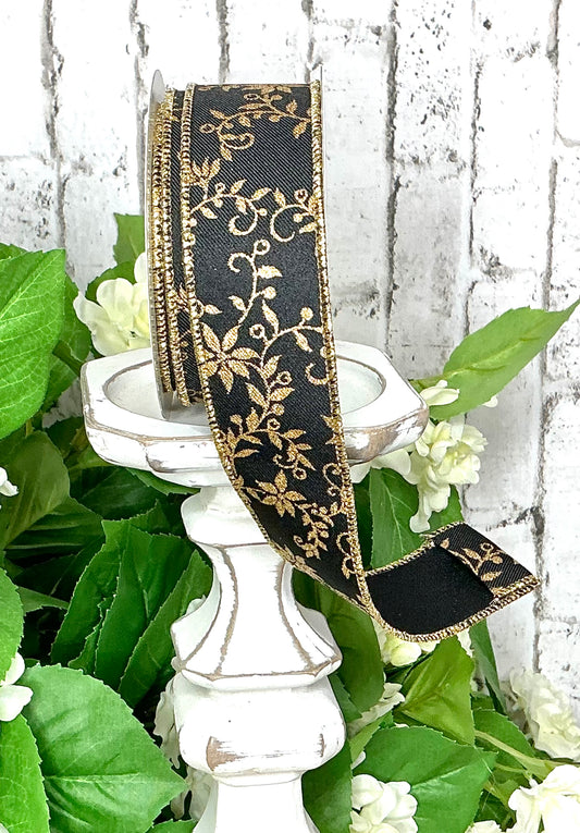 Black with gold poinsettia Ribbon, RGE110102