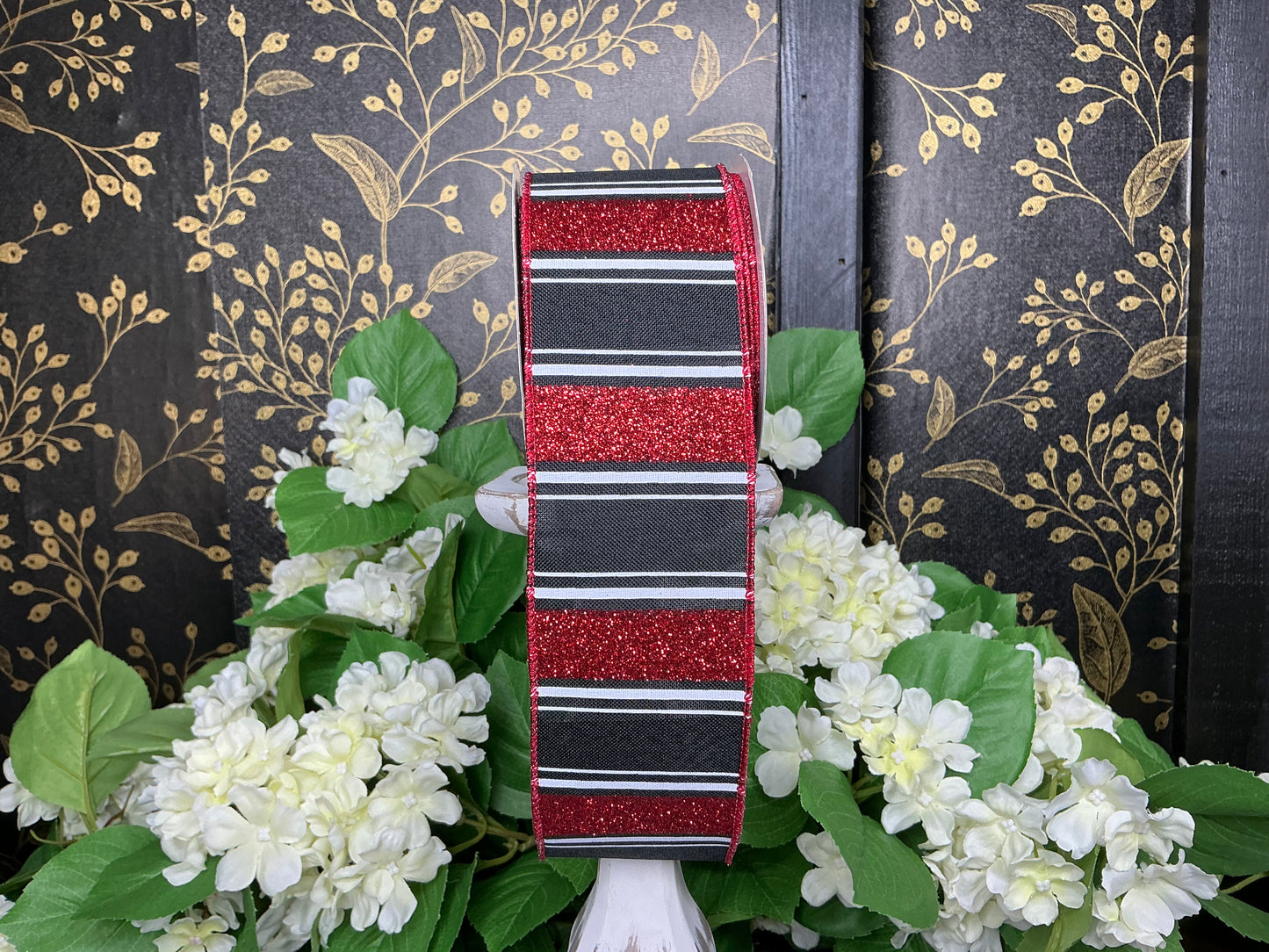 Black/Red/White stripe ribbon - 2.5”