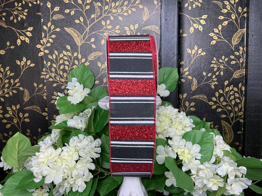 Black/Red/White stripe ribbon - 2.5”