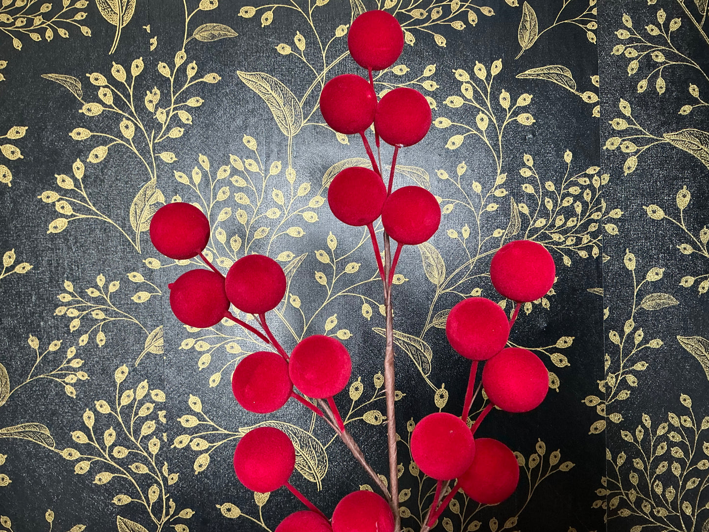 Flocked Berry Spray, Red