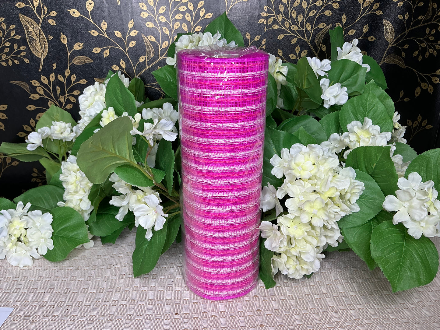 Hot pink mesh with white stripes, RY830256