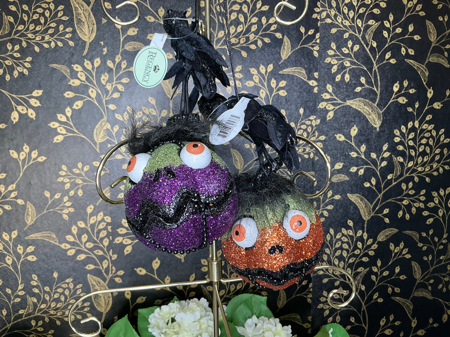 Glitter pumpkin head with black crow, MTH13187