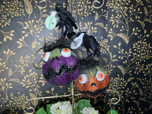 Glitter pumpkin head with black crow, MTH13187