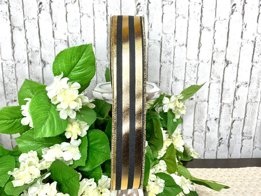 Black and gold stripes ribbon, RGE142886-1.5”