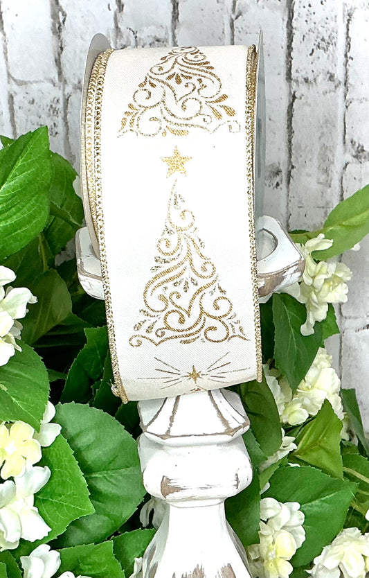 White with gold tree Ribbon, RGF162330
