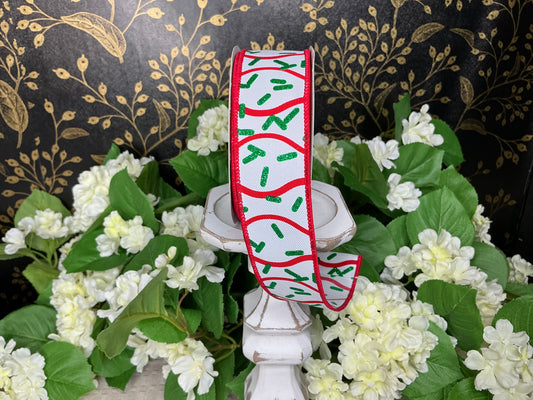 White ribbon with red stripes and green sprinkles, RGH101267