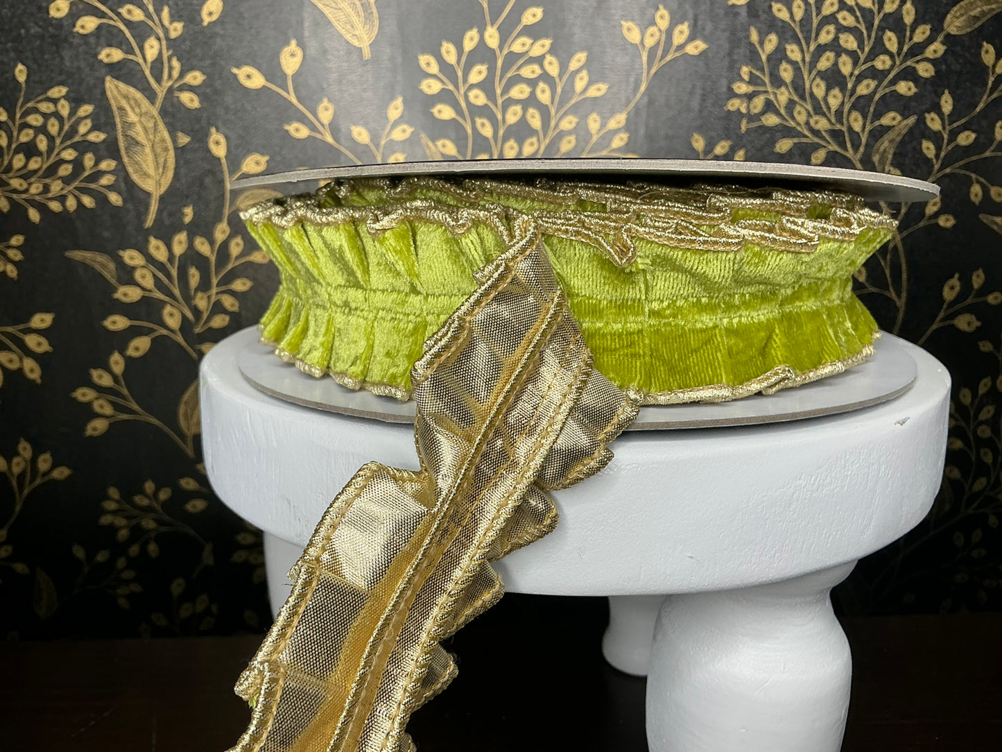 Green Velvet Pleated Ribbon - John Mark Ribbon