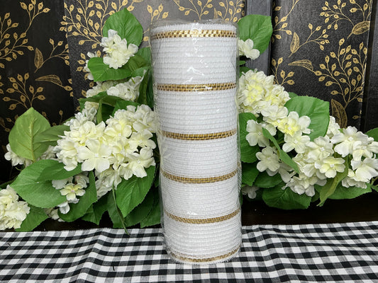 White Mesh with gold stripes