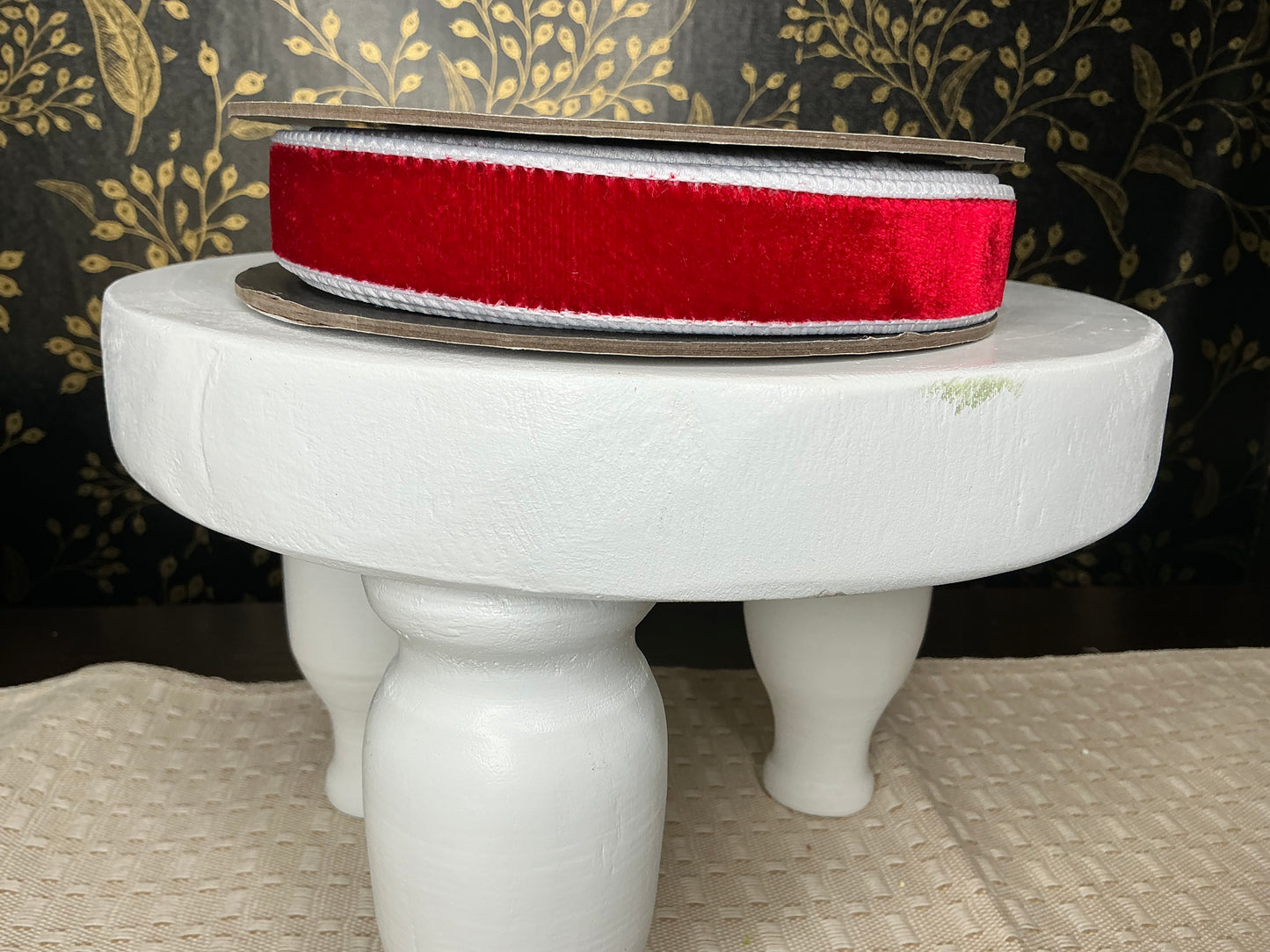 Red velvet ribbon with white, d stevens designer ribbon, 05-1614