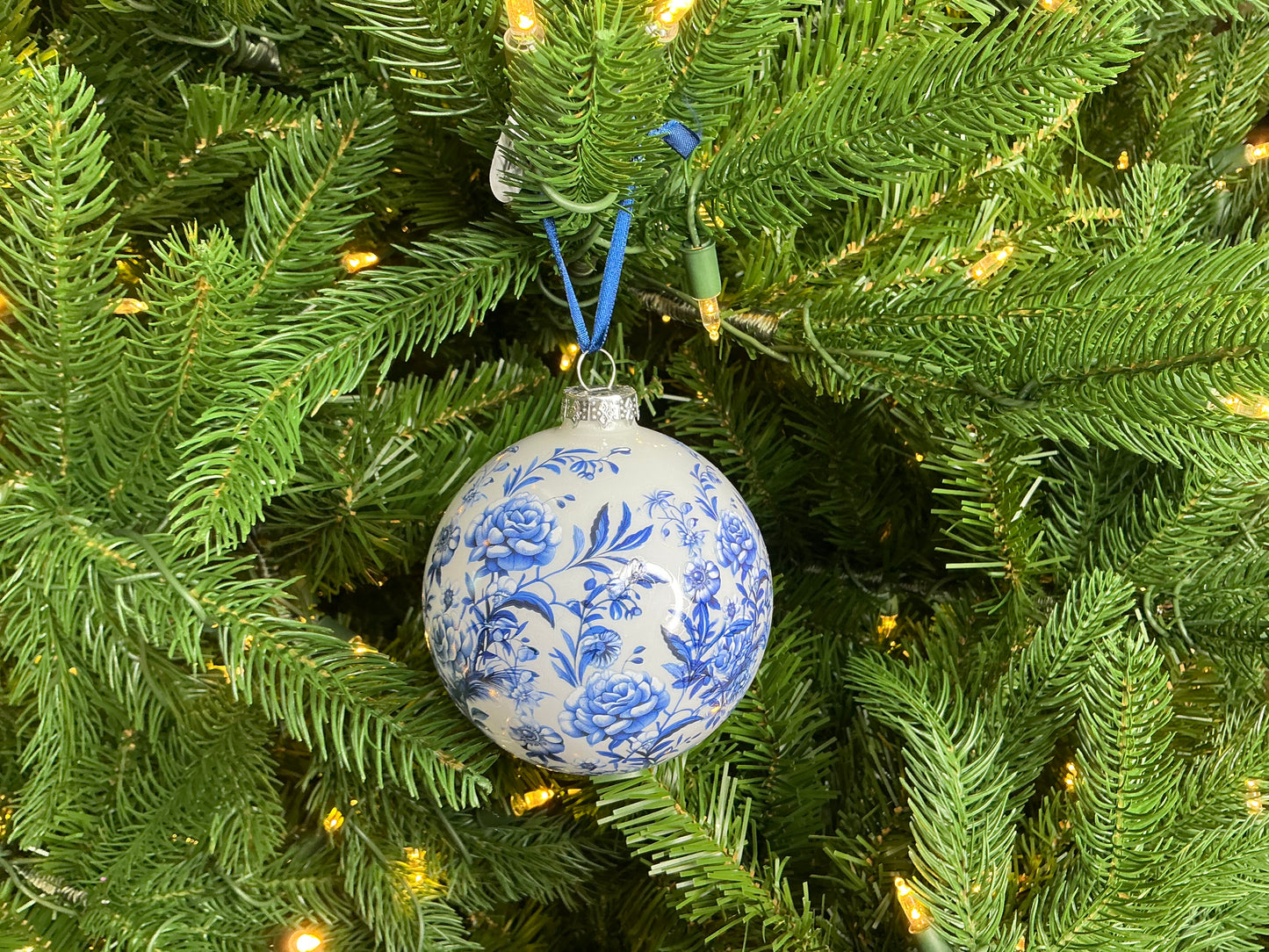 Blue & White Glass Ball Ornament