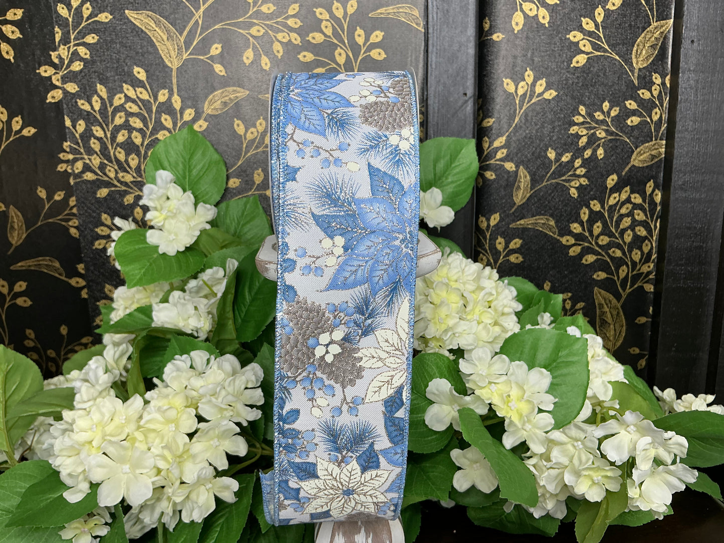 Blue Poinsettia Foliage Ribbon