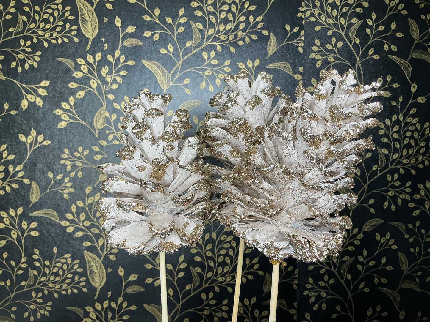 Champagne Glitter Longleaf Pinecones, Set of 3