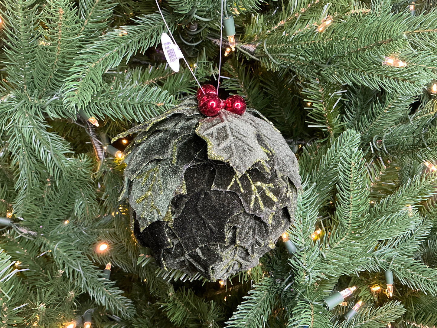 6” Velvet Holly Ball ornament