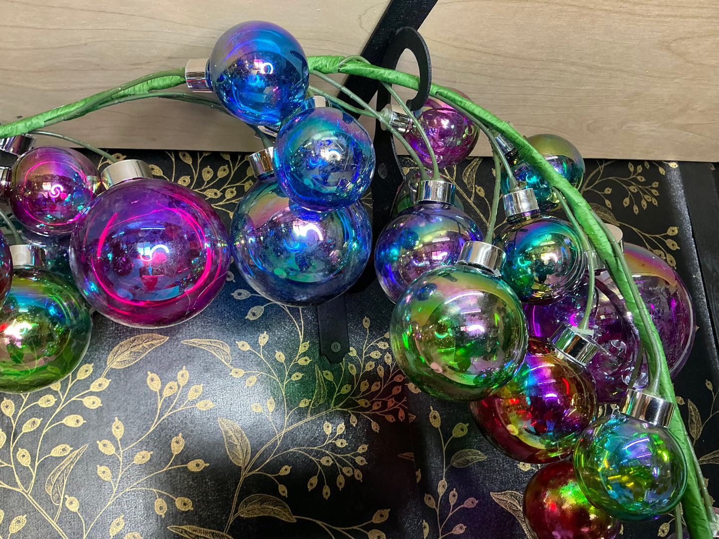 Jewel tone iridescent ball garland, G4533545