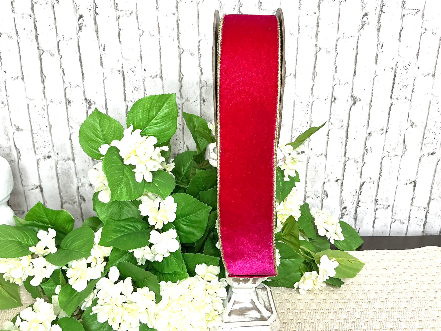 Hot Pink velvet ribbon with gold, D Stevens, 05-1750