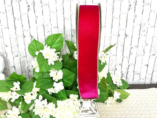 Hot Pink velvet ribbon with gold, D Stevens, 05-1750