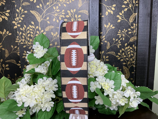 Black/Gold Stripes with Footballs Ribbon