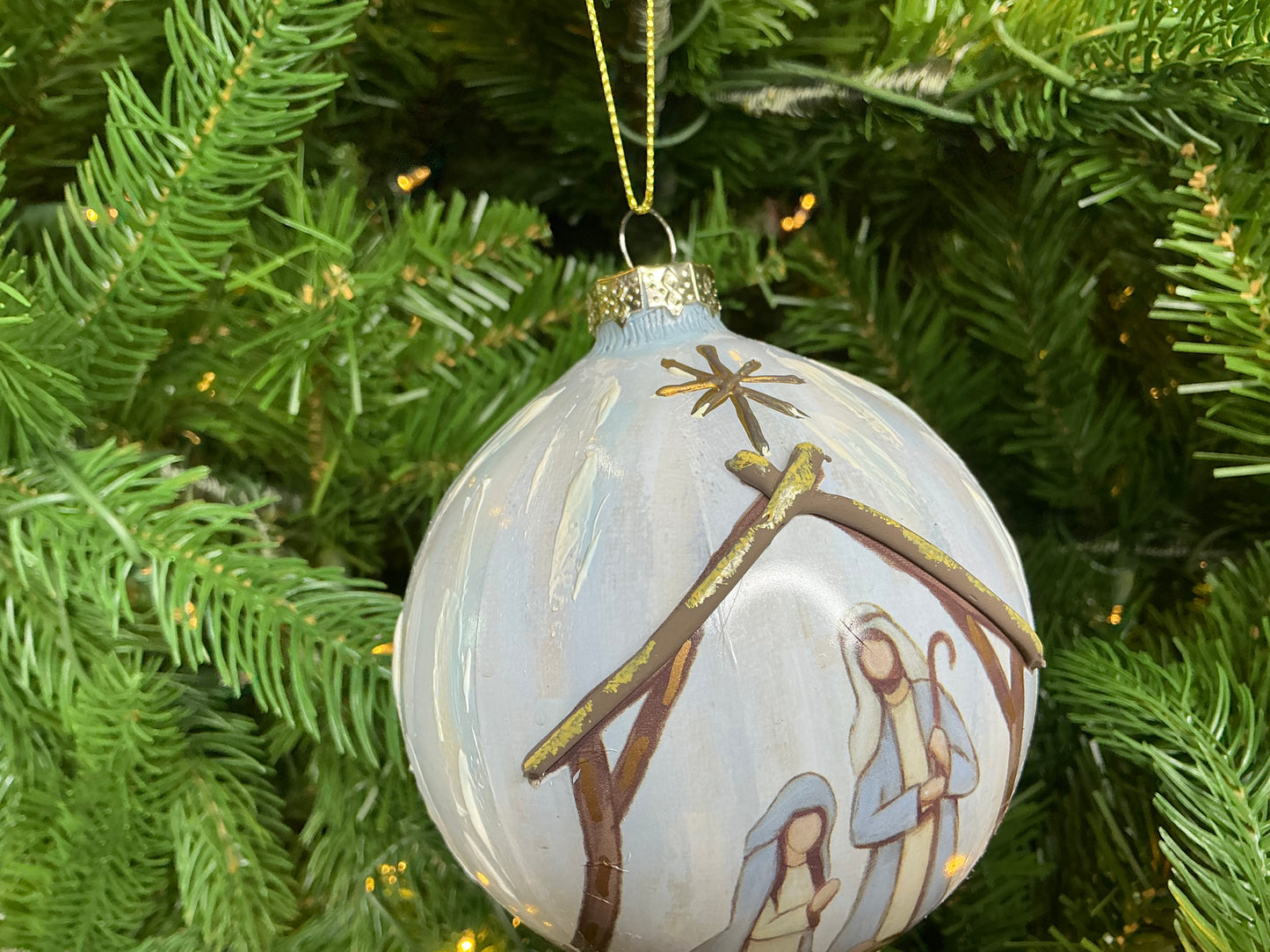 Holy Family in Barn Glass Ball Ornament