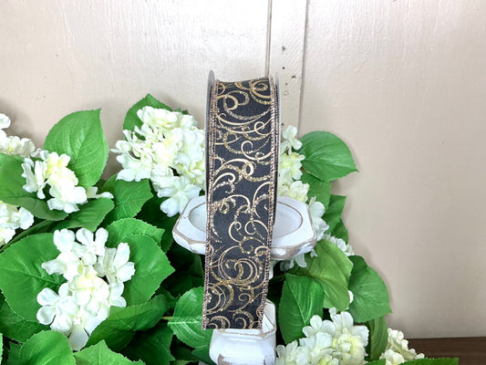 Black/Gold swirl ribbon, RGF133402