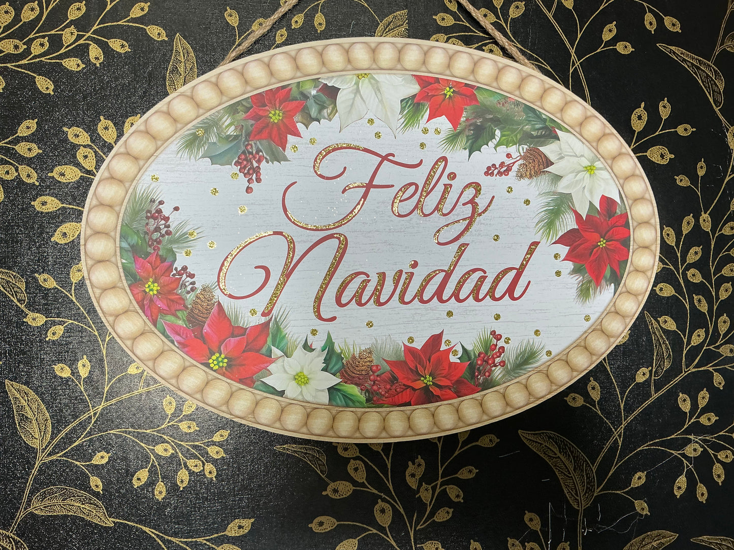 Feliz Navidad Oval Sign, Wreath Attachment