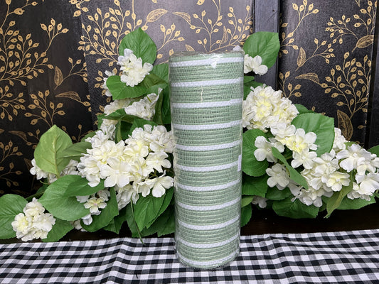 Sage Mesh with thin white stripes
