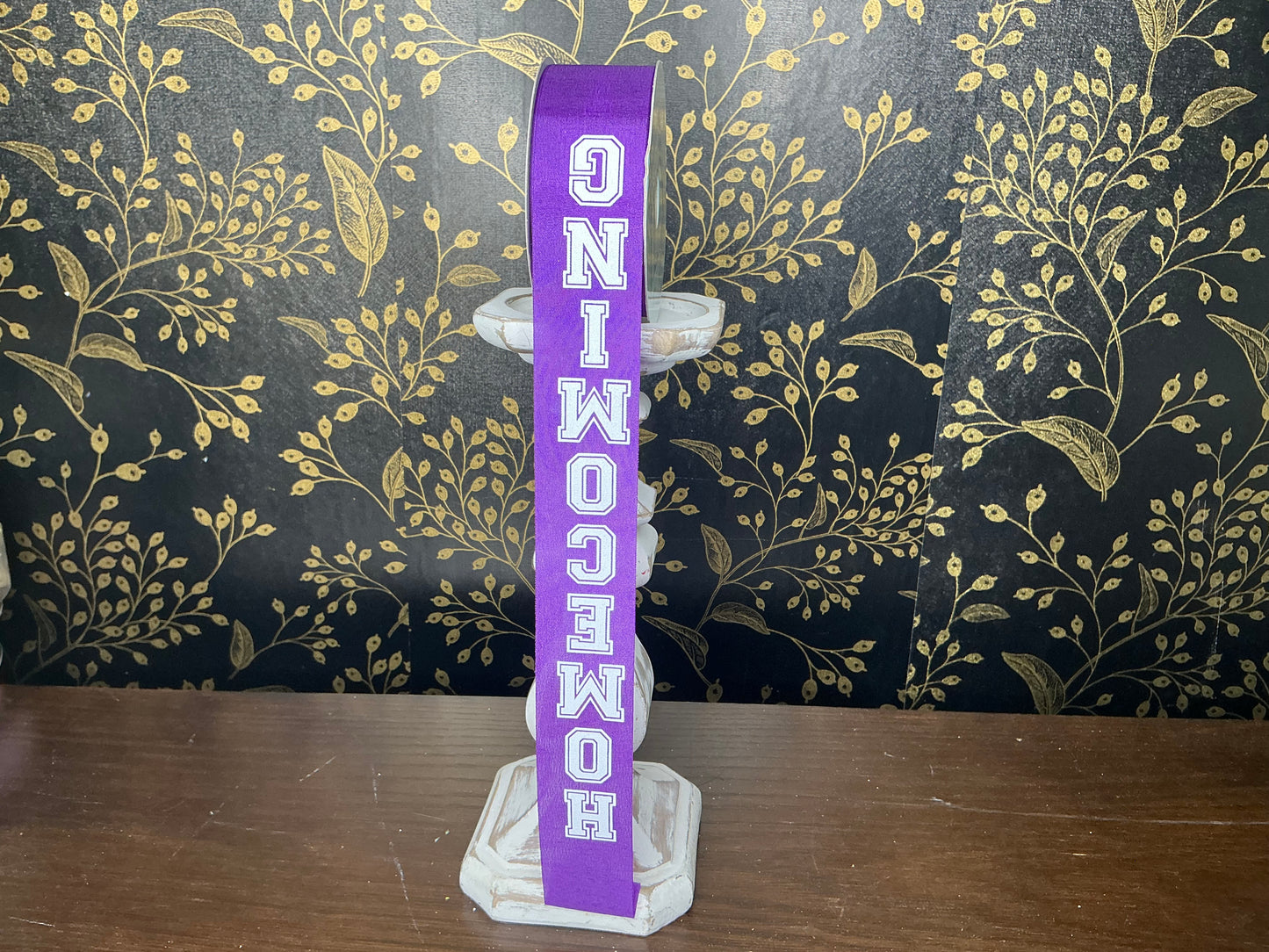 Homecoming Ribbon, Purple/White, 1.5”x100FT